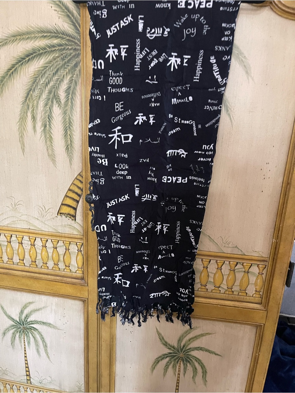 Black Graphic inspirational, quotes Fringe Scarf